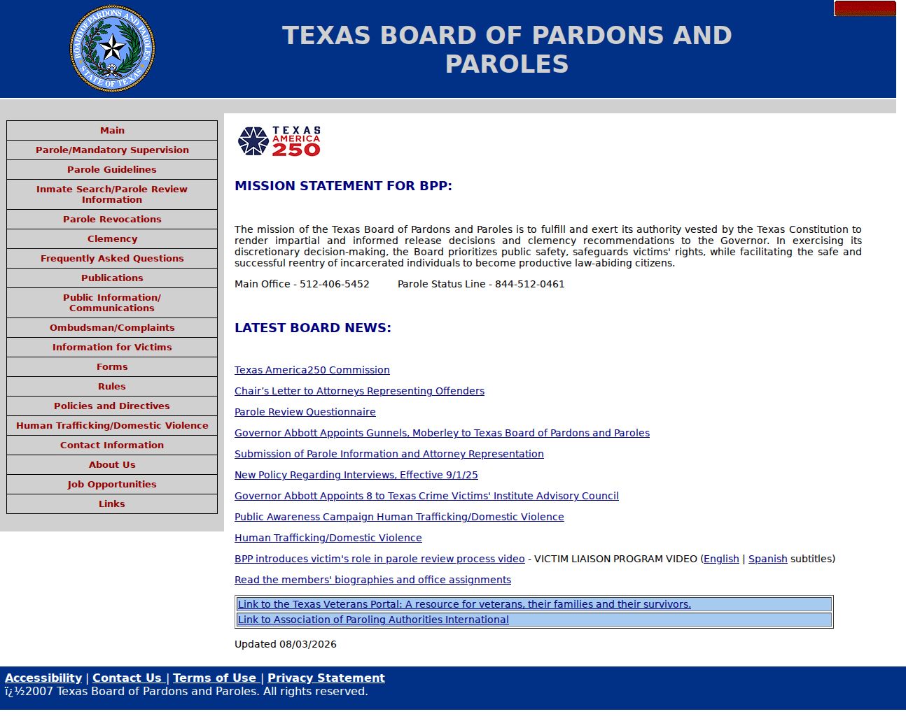 Texas Board of Pardons and Paroles information for Bosque County cases