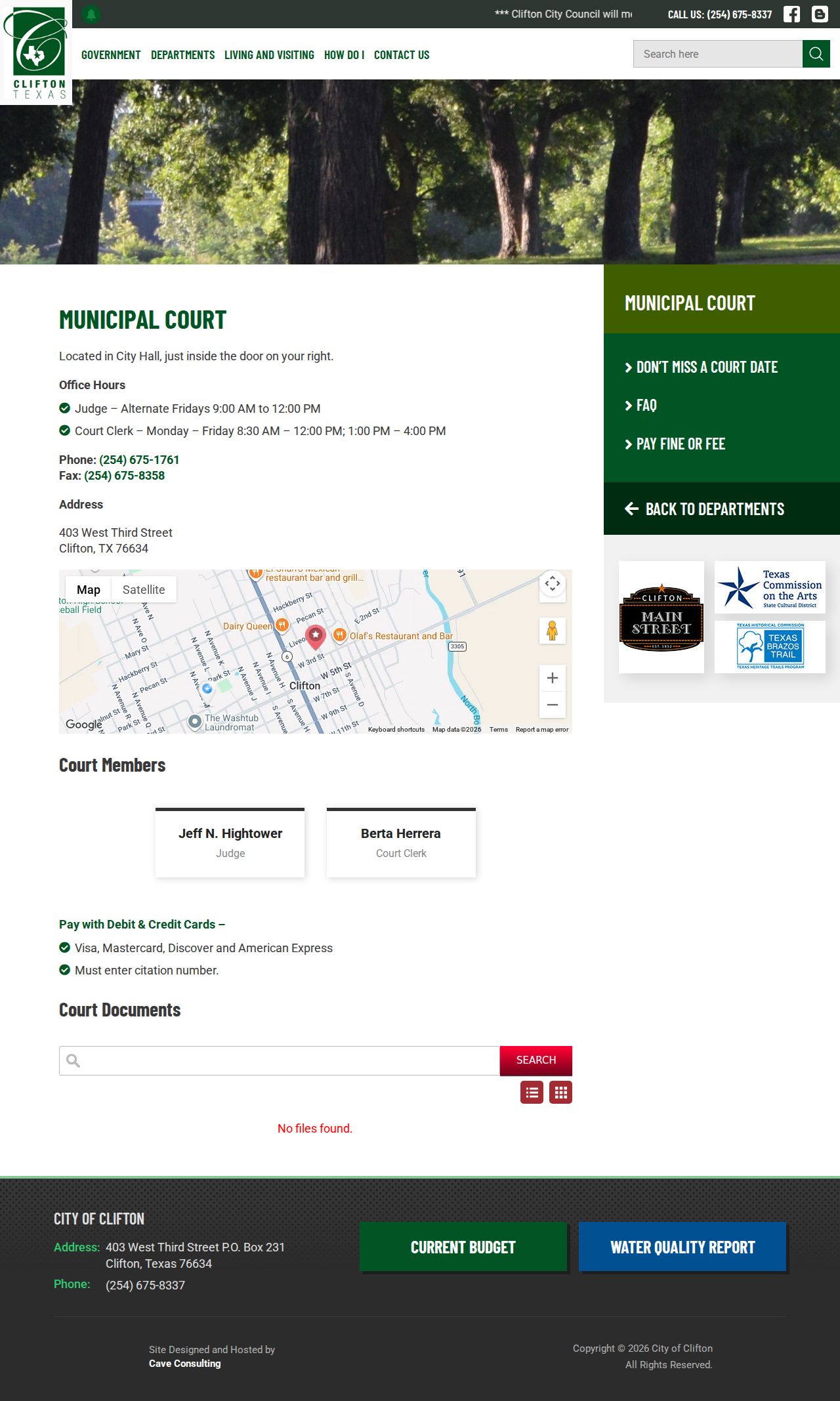 Clifton Municipal Court information for Bosque County city cases