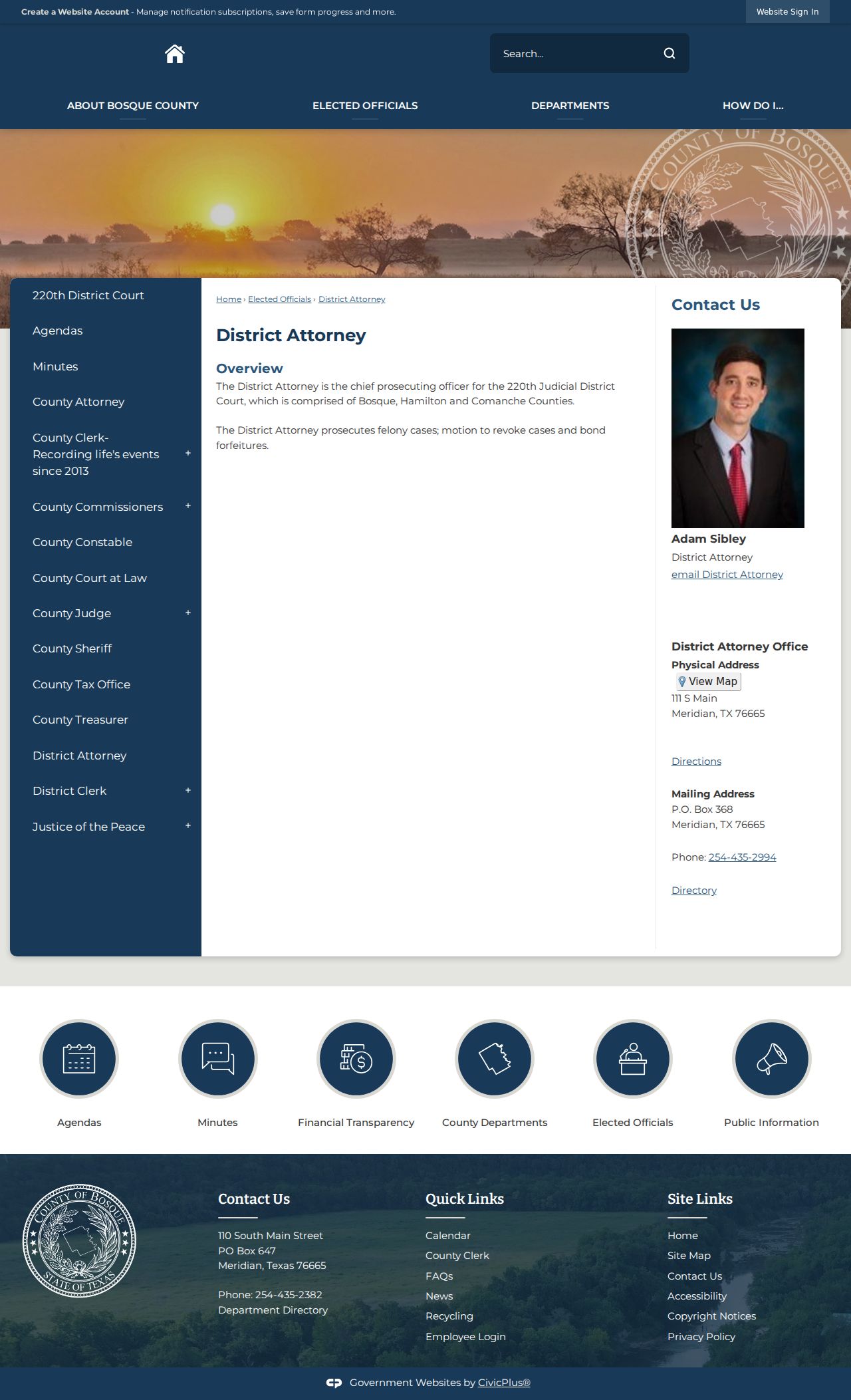 Bosque County criminal case records and 220th District Attorney